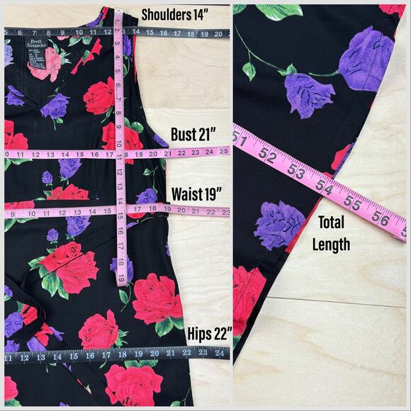 Vintage 1990s Black Floral Sleeveless Maxi Dress - Picture 7 of 8